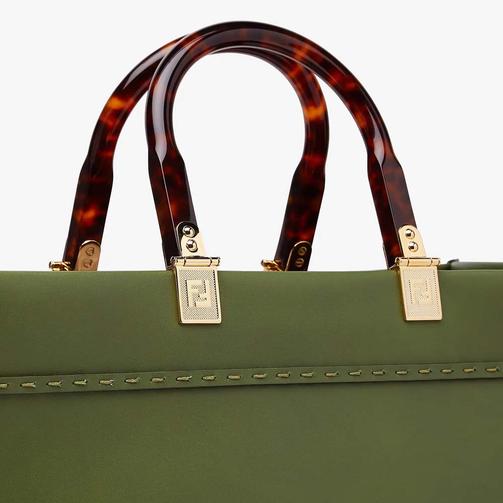 FENDI SUNSHINE MEDIUM Green Leather Bag