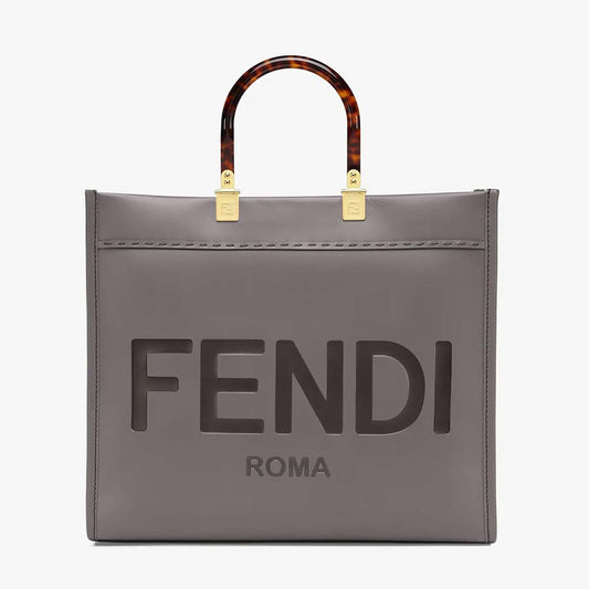 FENDI SUNSHINE MEDIUM Grey Leather Shopper