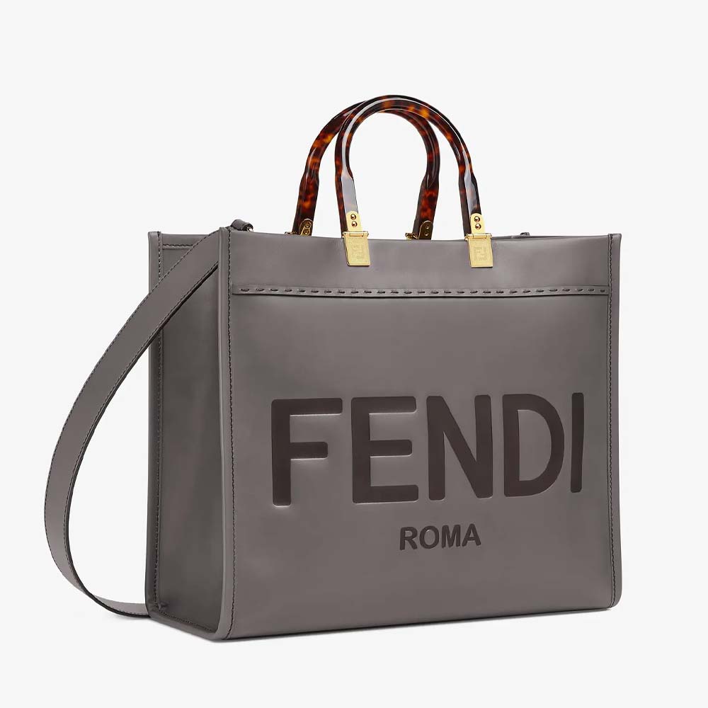 FENDI SUNSHINE MEDIUM Grey Leather Shopper