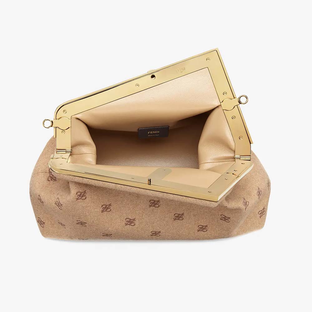 FENDI FIRST MEDIUM Beige Flannel Bag with Embroidery