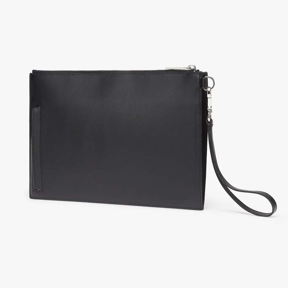 FLAT POUCH Black Leather Bag