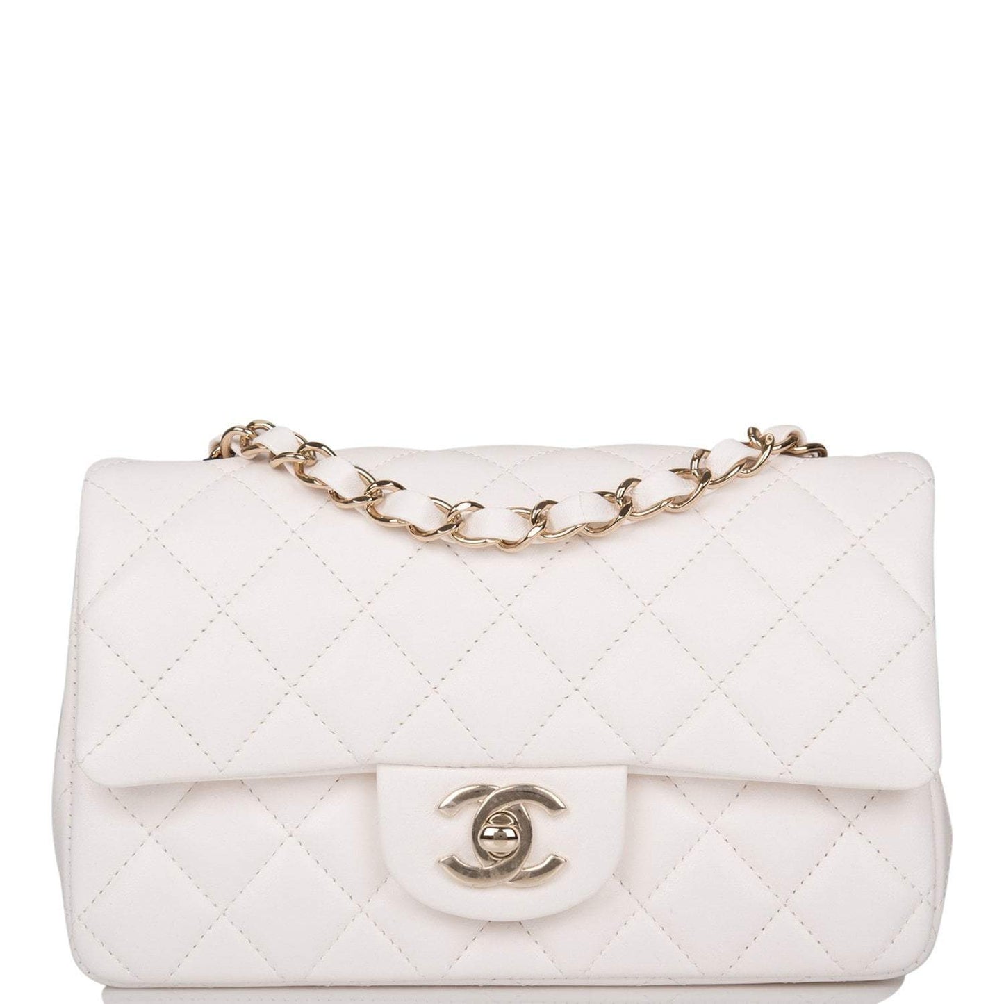 Chanel White Quilted Lambskin Rectangular Mini Classic Flap Bag Light Gold Hardware