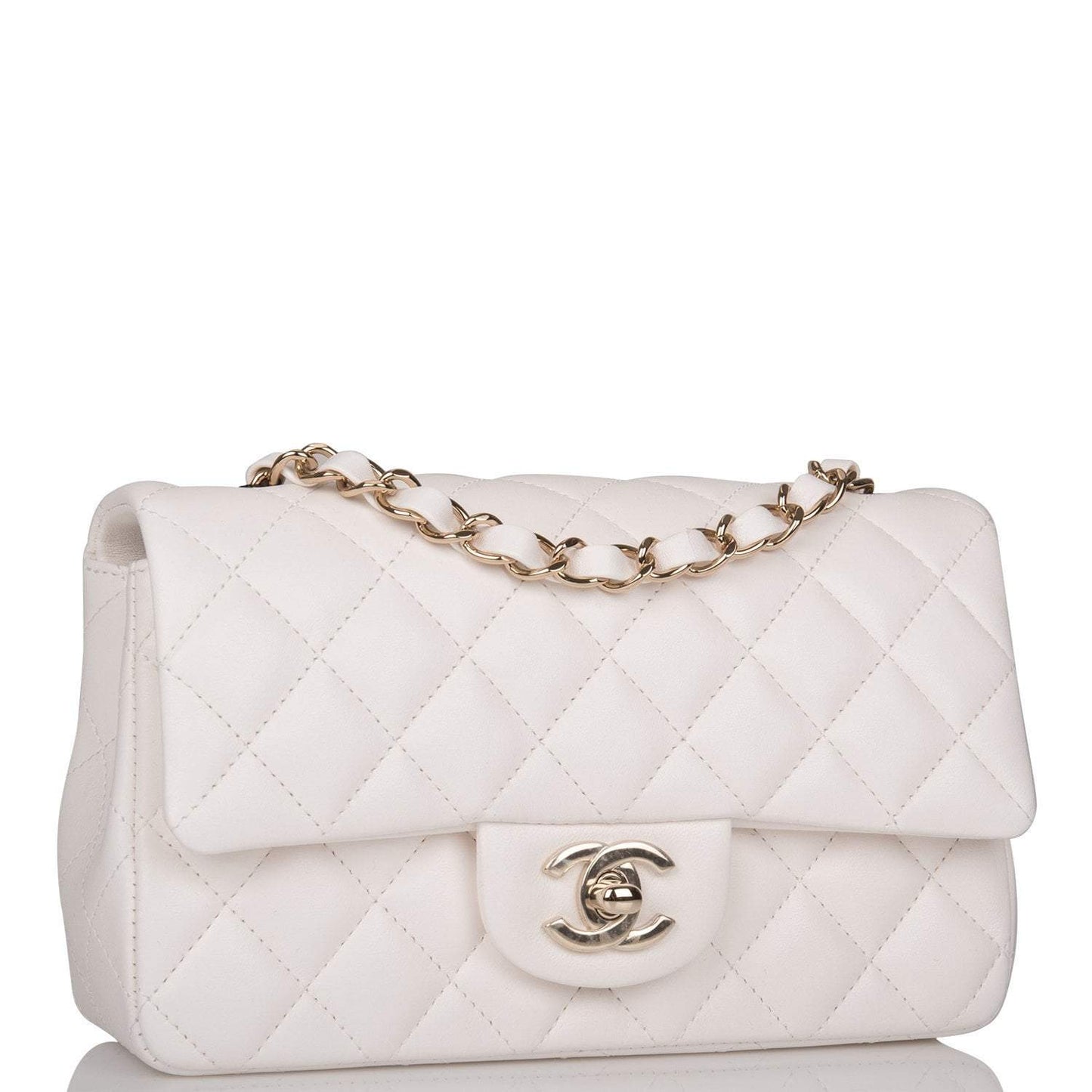 Chanel White Quilted Lambskin Rectangular Mini Classic Flap Bag Light Gold Hardware