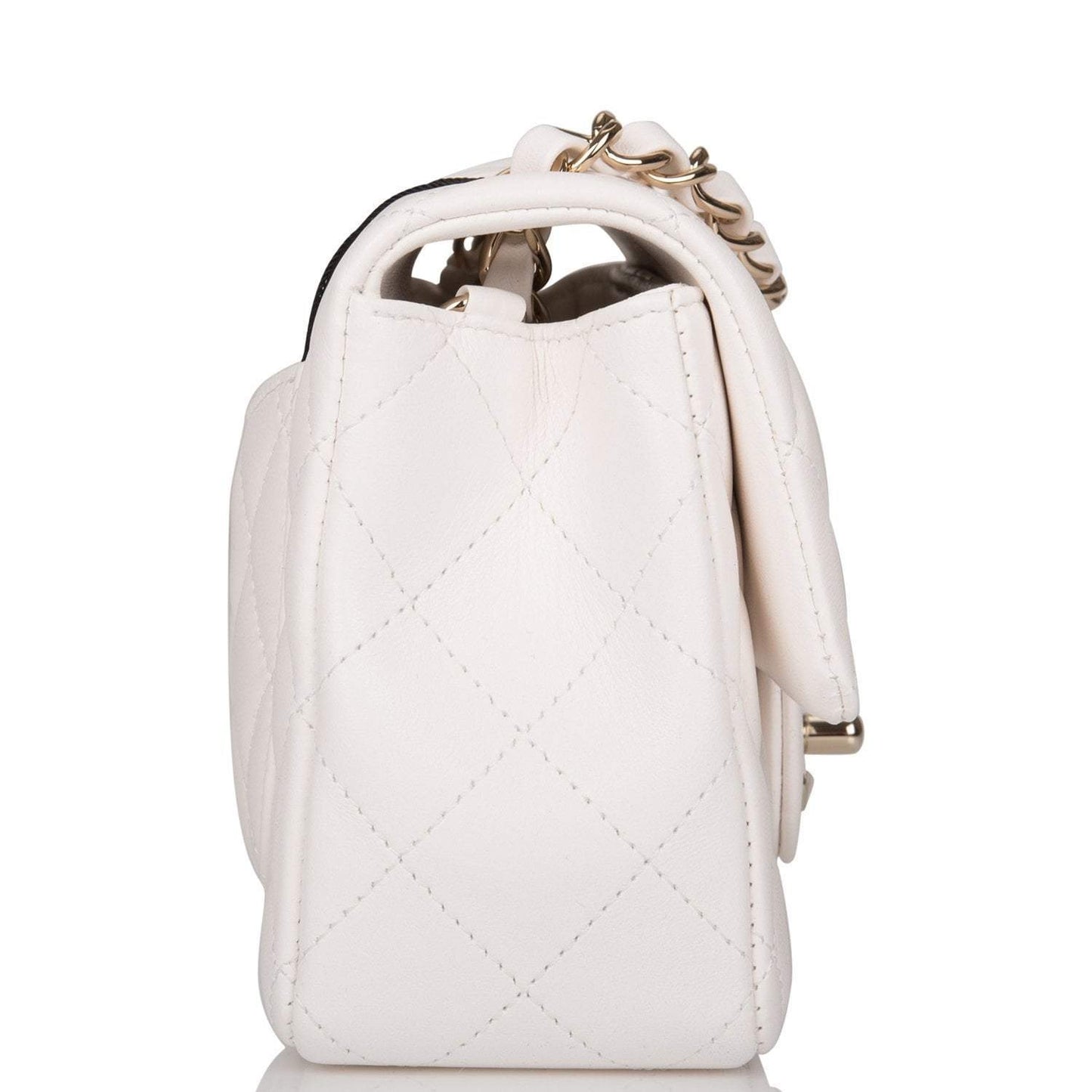 Chanel White Quilted Lambskin Rectangular Mini Classic Flap Bag Light Gold Hardware