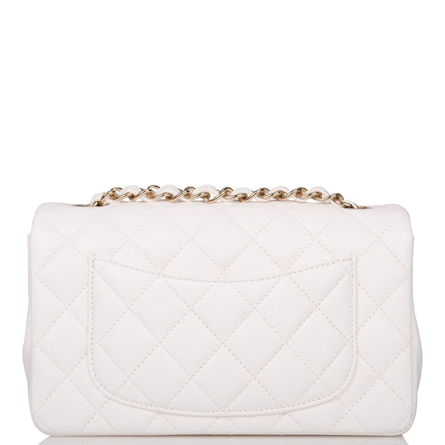 Chanel White Quilted Lambskin Rectangular Mini Classic Flap Bag Light Gold Hardware