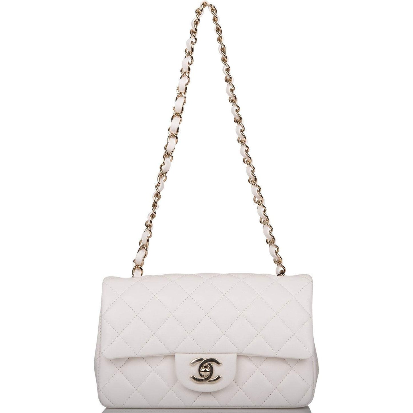 Chanel White Quilted Lambskin Rectangular Mini Classic Flap Bag Light Gold Hardware