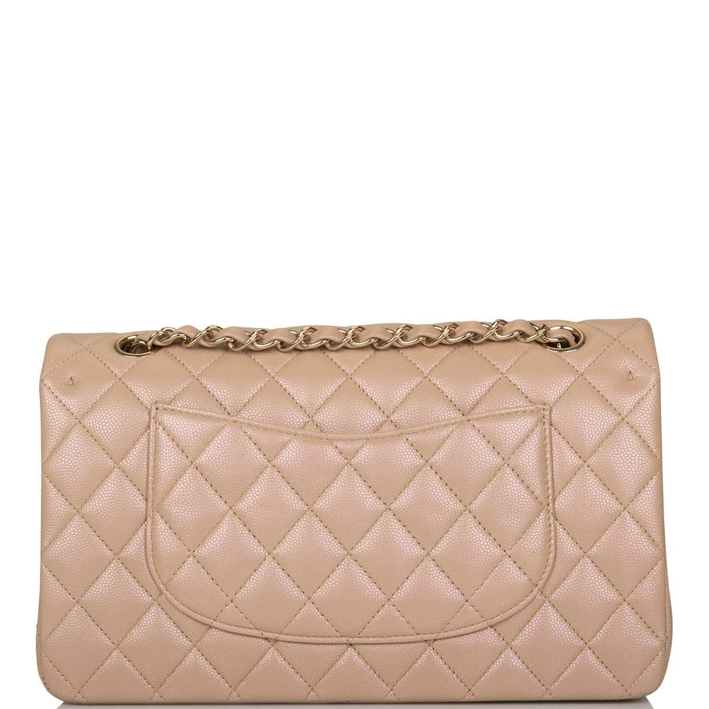 Chanel Dark Beige Iridescent Quilted Caviar Medium Classic Double Flap Bag Light Gold Hardware