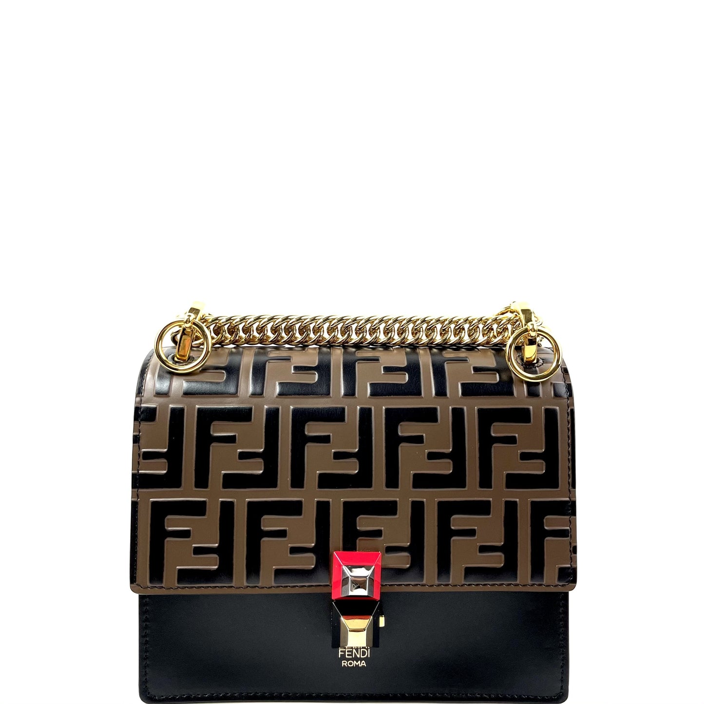 Fendi Kan I Bag Zucca Embossed Leather Small