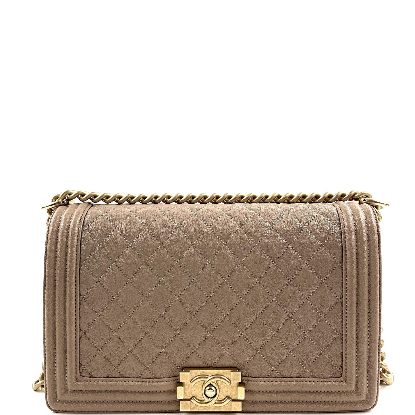 CHANEL Large Quilted Caviar Boy Bag - Nude