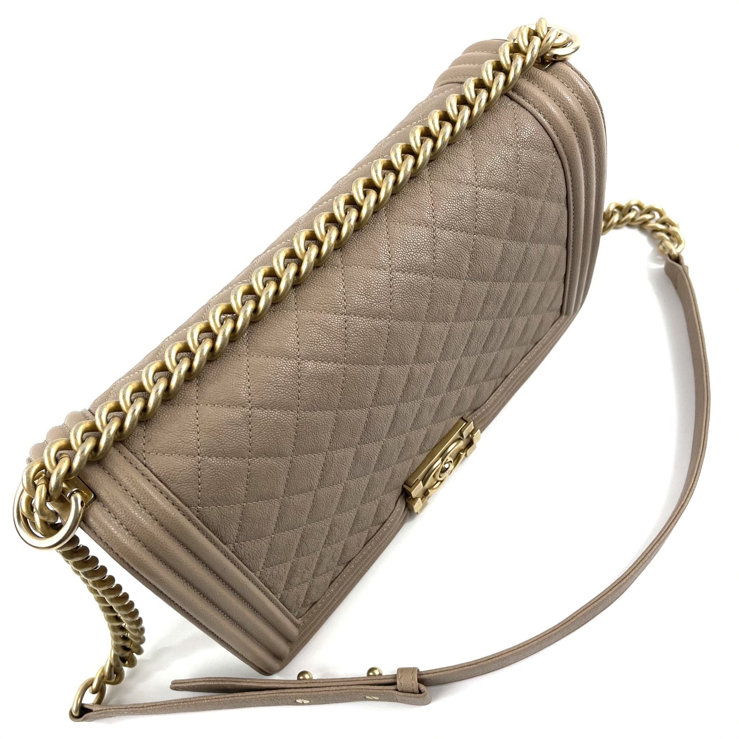 CHANEL Large Quilted Caviar Boy Bag - Nude