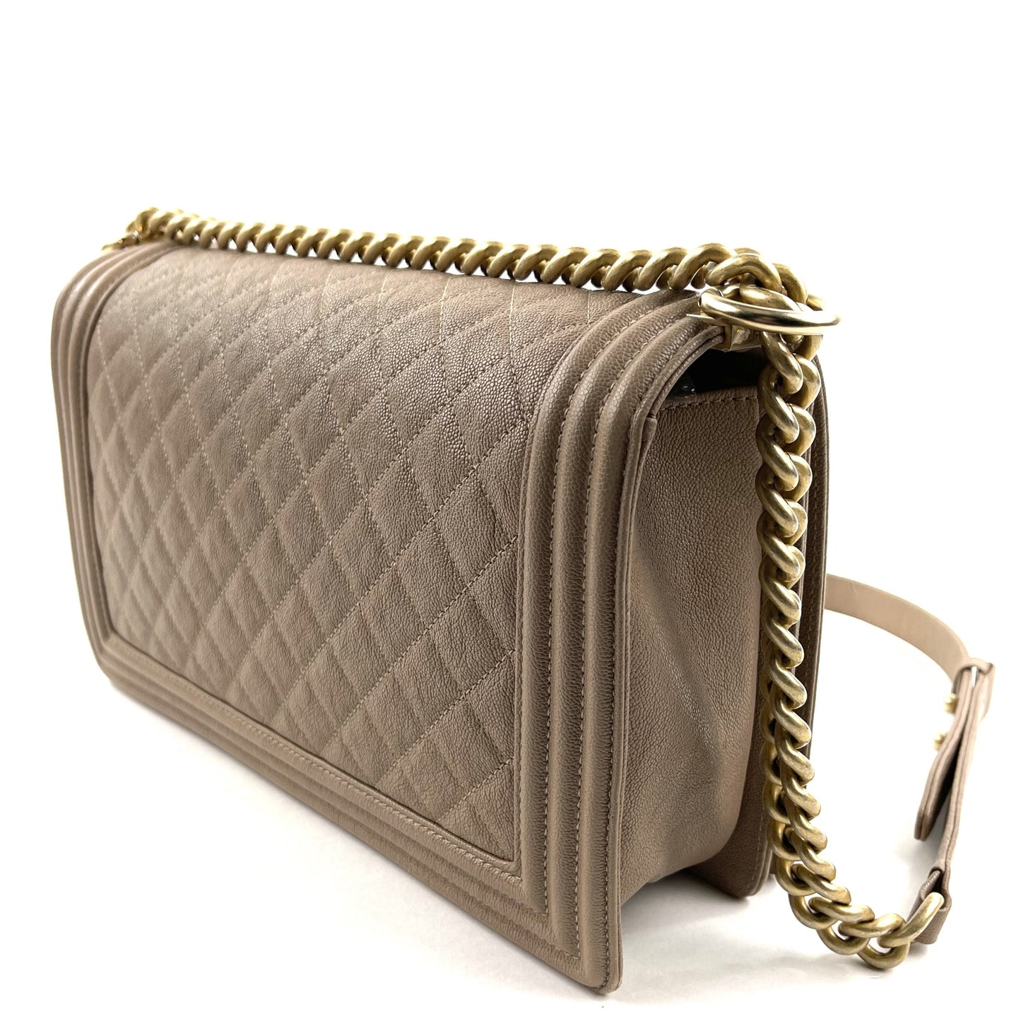 CHANEL Large Quilted Caviar Boy Bag - Nude