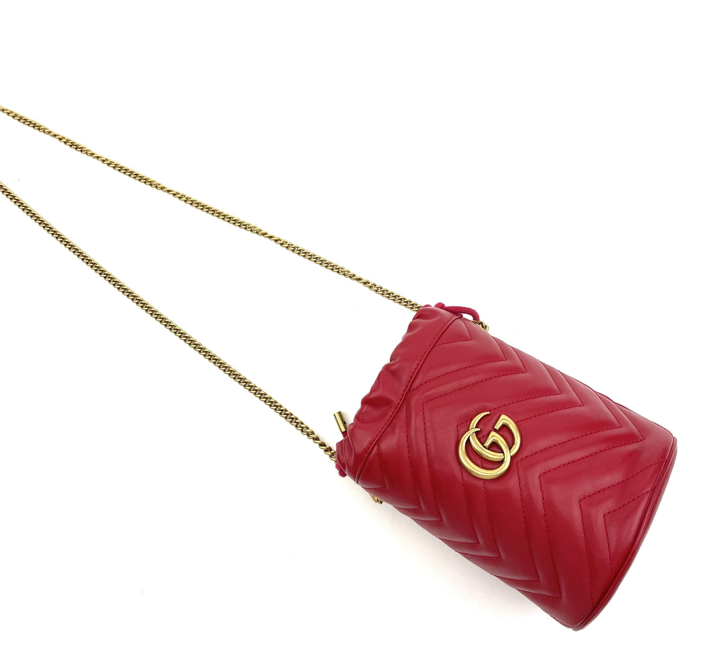 GUCCI Matelasse Mini GG Marmont 2.0 Bucket Bag Red