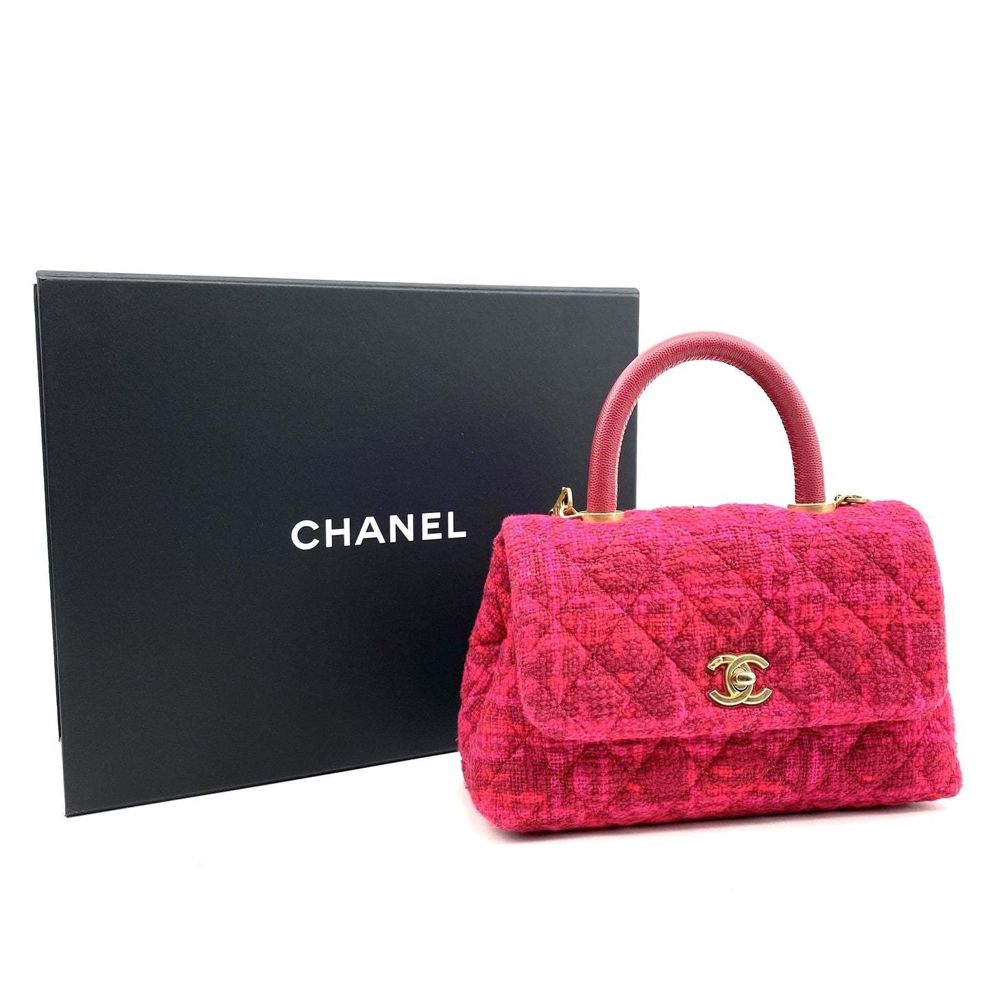 CHANEL Small Tweed Coco Handle Bag- Fuchsia