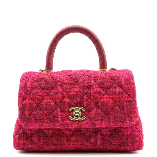 CHANEL Small Tweed Coco Handle Bag- Fuchsia