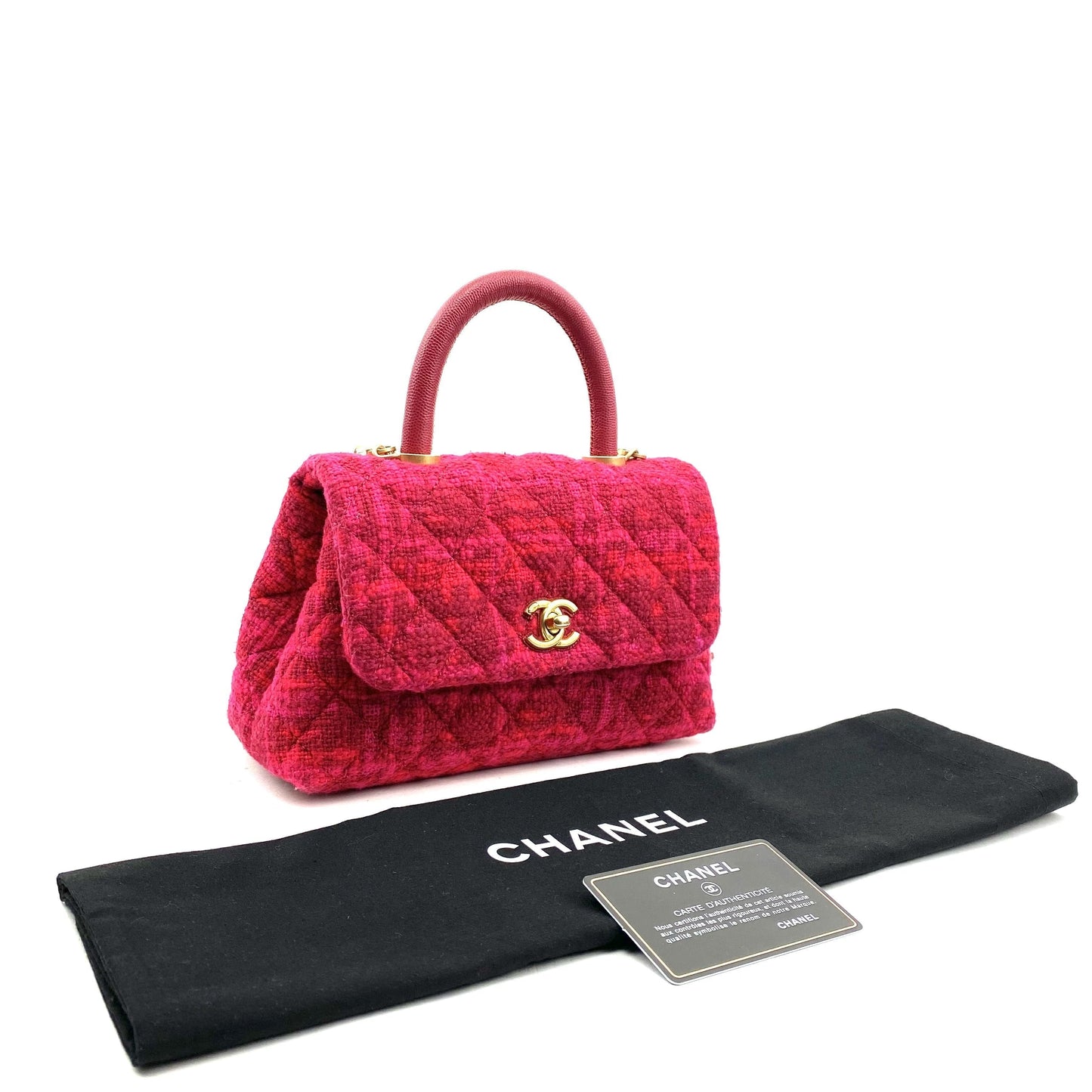 CHANEL Small Tweed Coco Handle Bag- Fuchsia