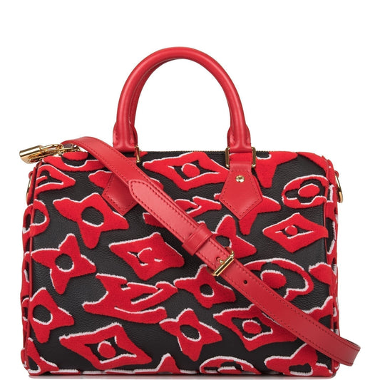 Louis Vuitton x UF Black and Red Tufted Monogram Speedy Bandouliere 25