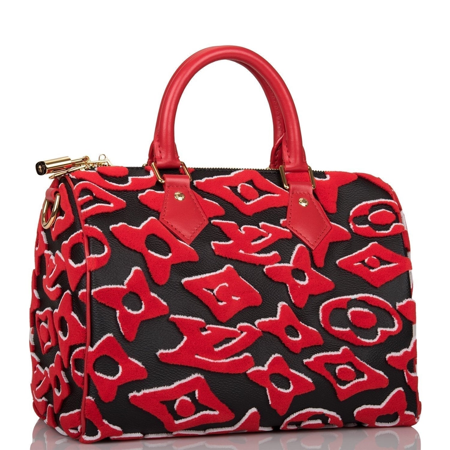 Louis Vuitton x UF Black and Red Tufted Monogram Speedy Bandouliere 25