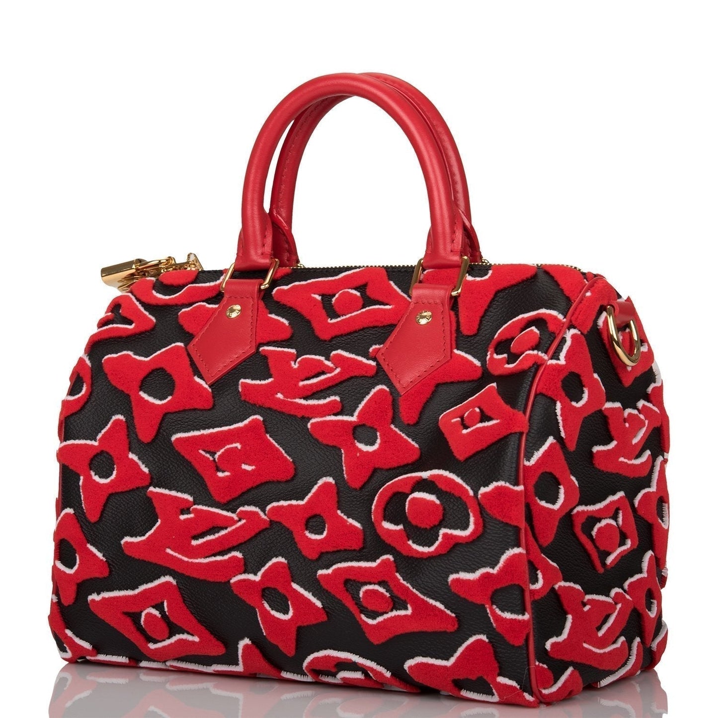 Louis Vuitton x UF Black and Red Tufted Monogram Speedy Bandouliere 25