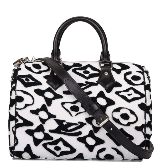 Louis Vuitton x UF Black and White Tufted Monogram Speedy Bandouliere 25