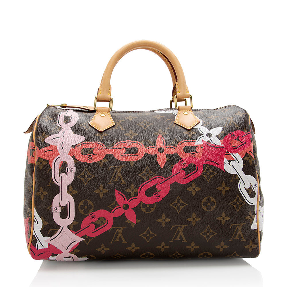 Louis Vuitton Limited Edition Monogram Canvas Chain Flower Speedy 30 Satchel