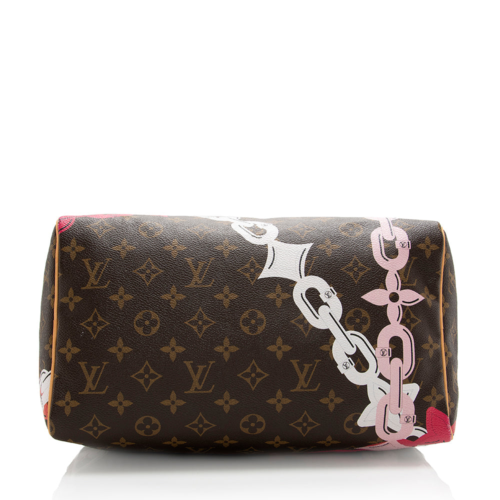 Louis Vuitton Limited Edition Monogram Canvas Chain Flower Speedy 30 Satchel