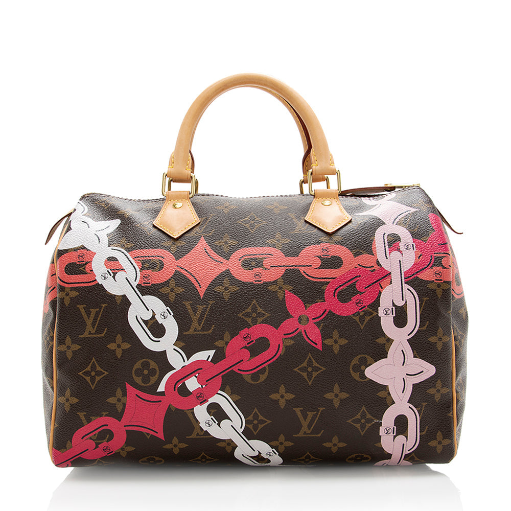 Louis Vuitton Limited Edition Monogram Canvas Chain Flower Speedy 30 Satchel