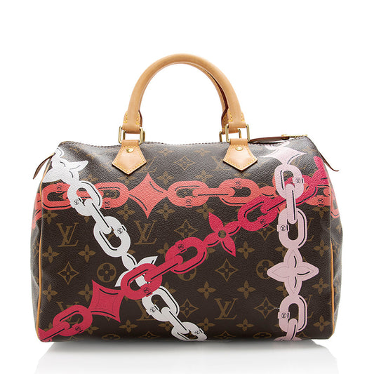 Louis Vuitton Limited Edition Monogram Canvas Chain Flower Speedy 30 Satchel