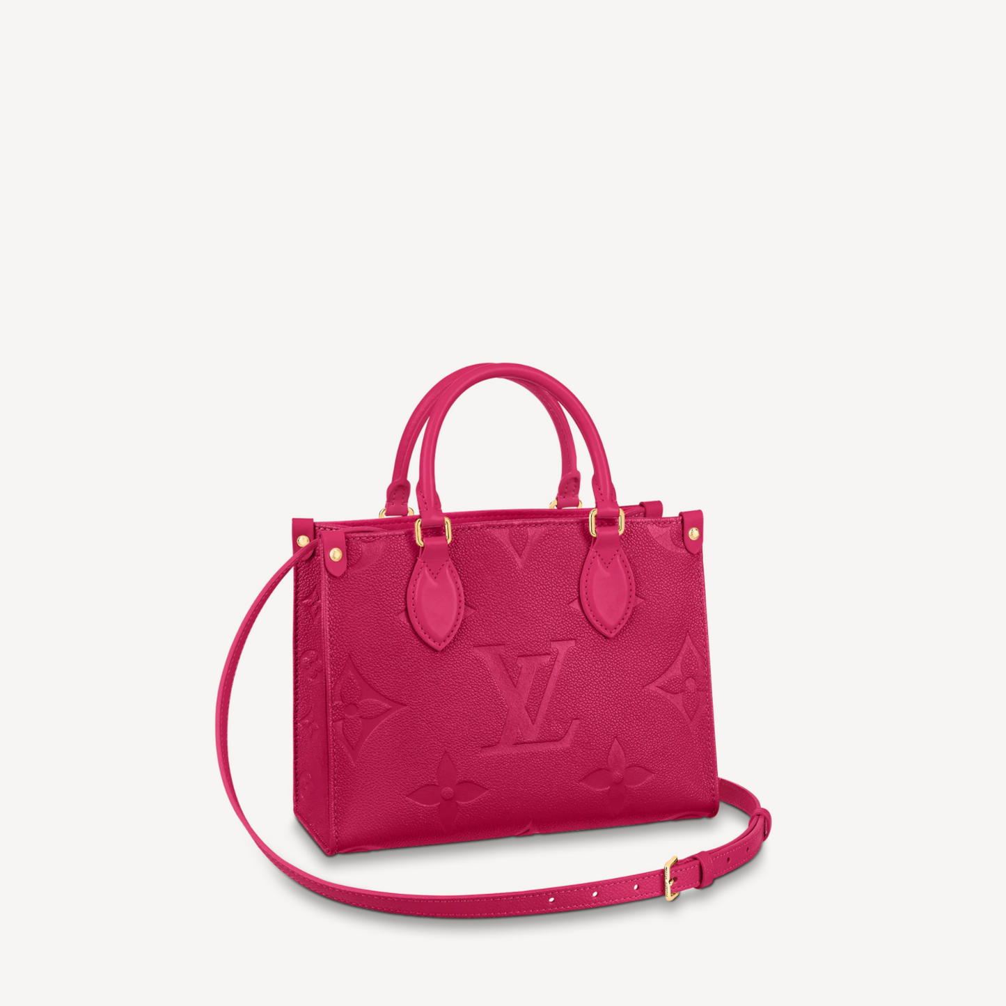 Fuchsia Embossed Grained Leather On-the-Go Tote Bag, PM Size