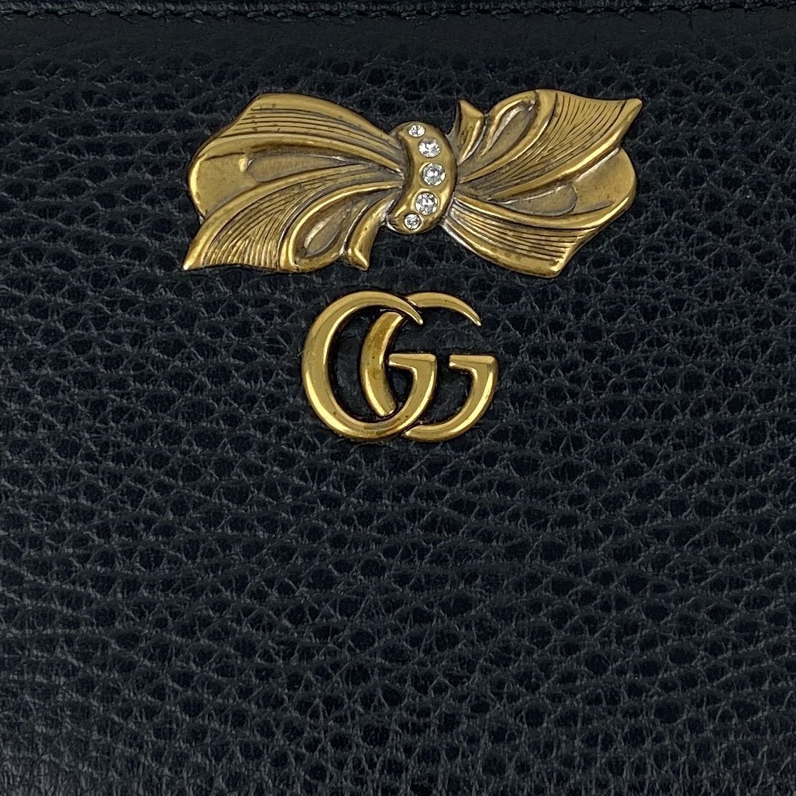 GUCCI Calfskin GG Marmont Bow Zip Around Wallet