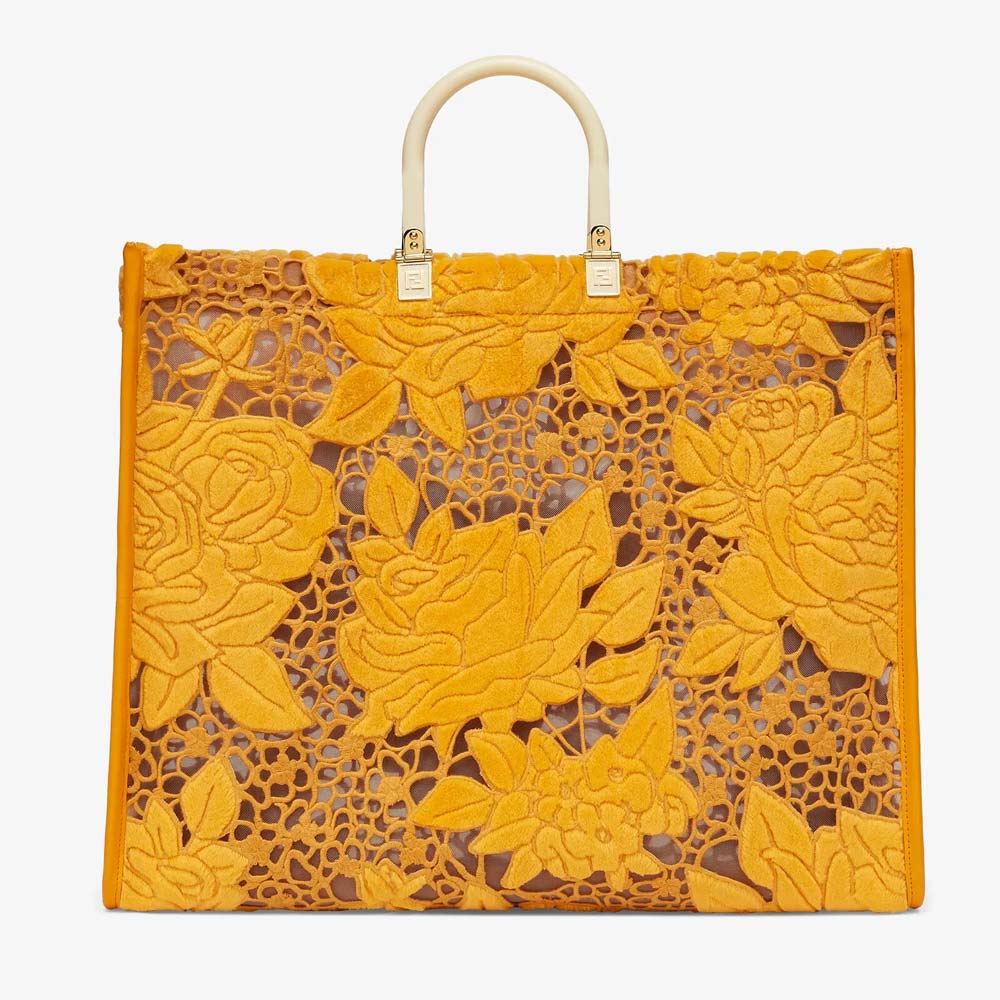 SUNSHINE SHOPPER Orange Embroidered Mink Shopper