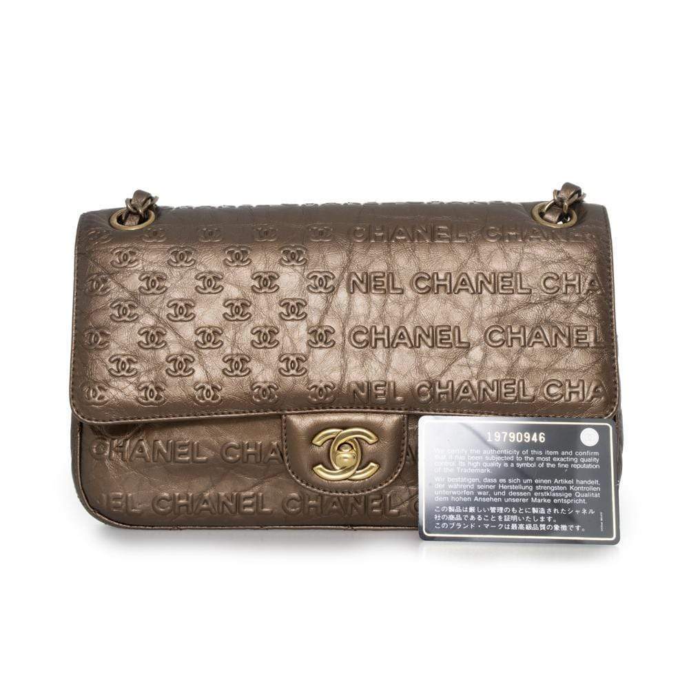 Chanel Coco Bronze CC embossed 9" Classic Flap Bag AGL1158 - Cap N Wrap