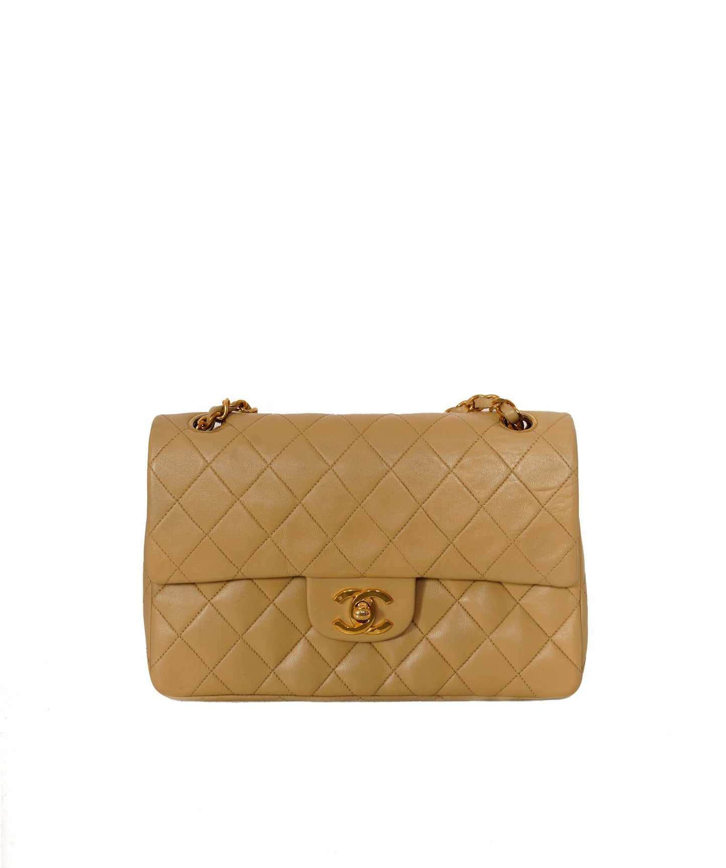 Chanel Vintage Coco Model Beige 9" Small Classic Flap Bag AWL1439 - Cap N Wrap