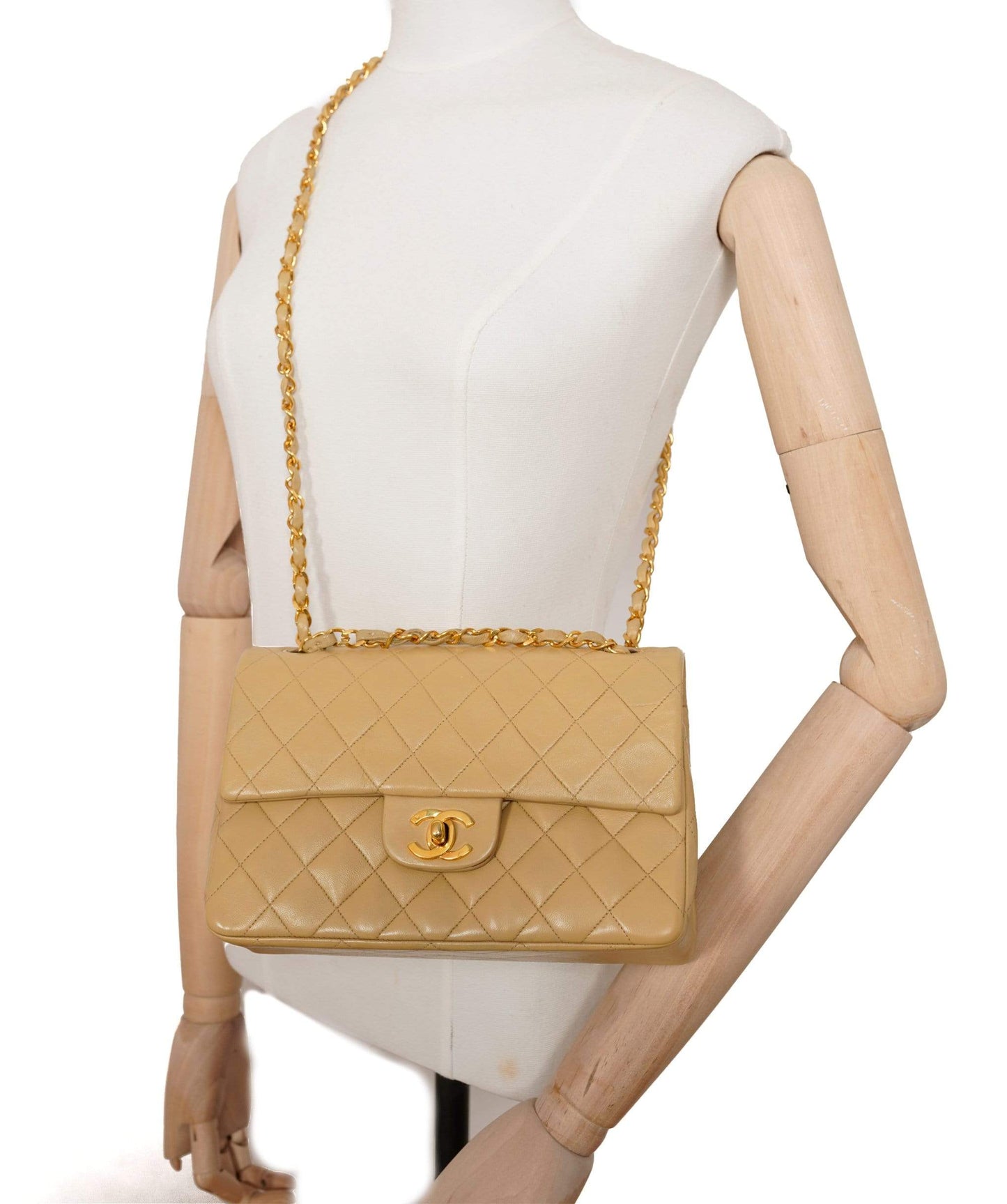 Chanel Vintage Coco Model Beige 9" Small Classic Flap Bag AWL1439 - Cap N Wrap