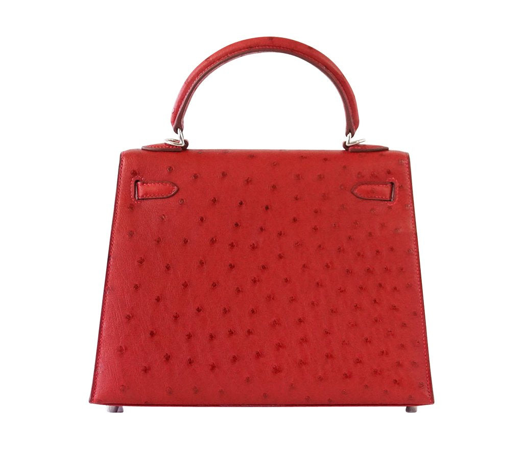 Hermès Kelly Sellier 25 Rouge Ostrich PHW Bag