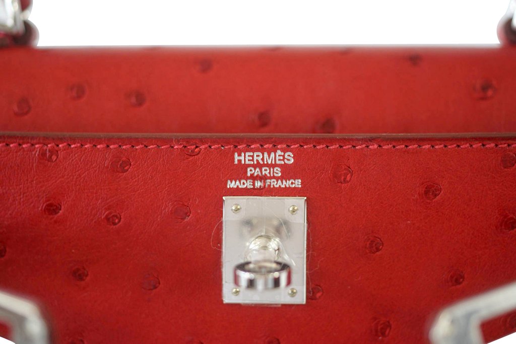 Hermès Kelly Sellier 25 Rouge Ostrich PHW Bag