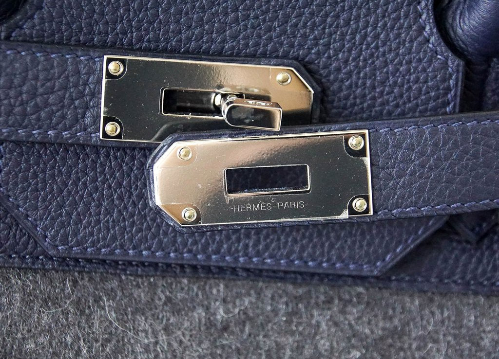 Hermès Birkin 40 HAC Gris Wool Blue Togo PHW Bag