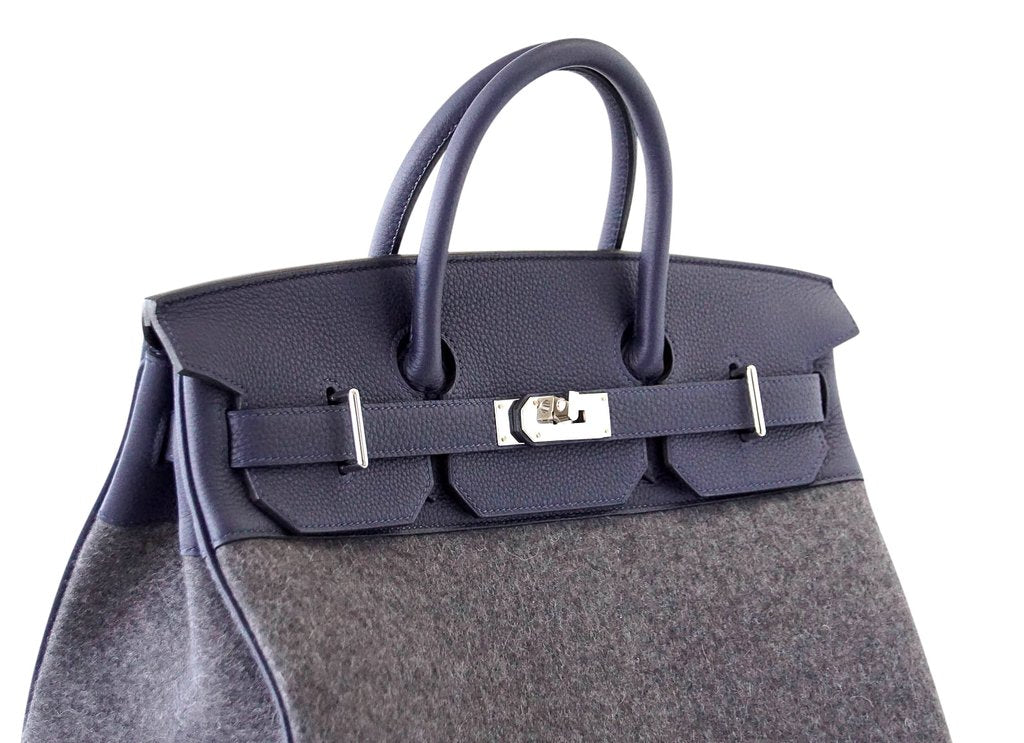 Hermès Birkin 40 HAC Gris Wool Blue Togo PHW Bag