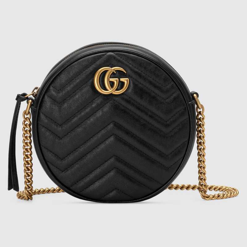 GG Marmont mini round shoulder bag Black leather