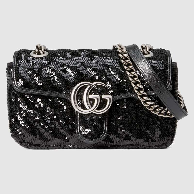 GG Marmont mini sequin shoulder bag Black Leather