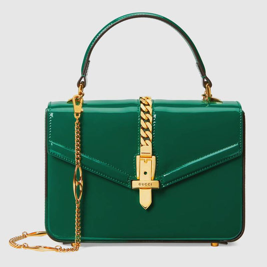 Sylvie 1969 patent leather mini top handle bag Emerald green patent leather