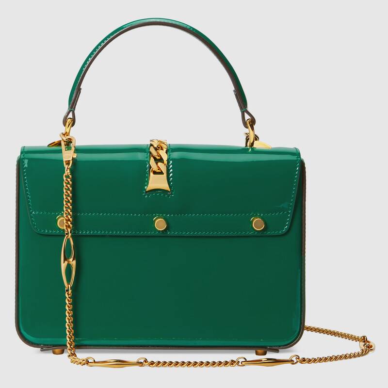 Sylvie 1969 patent leather mini top handle bag Emerald green patent leather