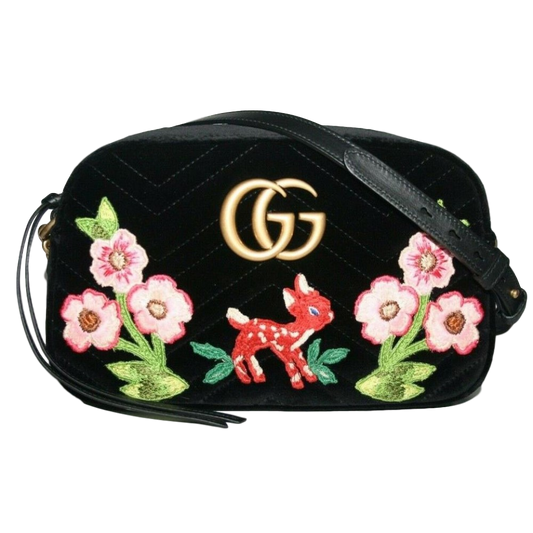 Gucci GG Marmont Matelasse Embroidered Black Nero Velvet Crossbody