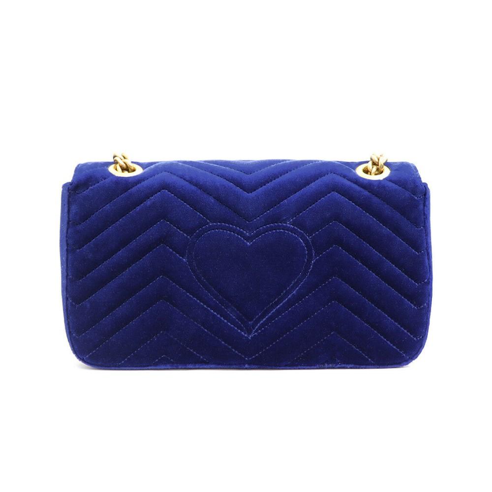 Gucci Flap Marmont GG Embroidered Matelasse Blue Velvet Cross Body