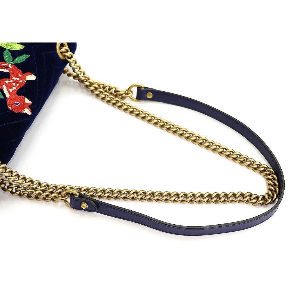 Gucci Flap Marmont GG Embroidered Matelasse Blue Velvet Cross Body