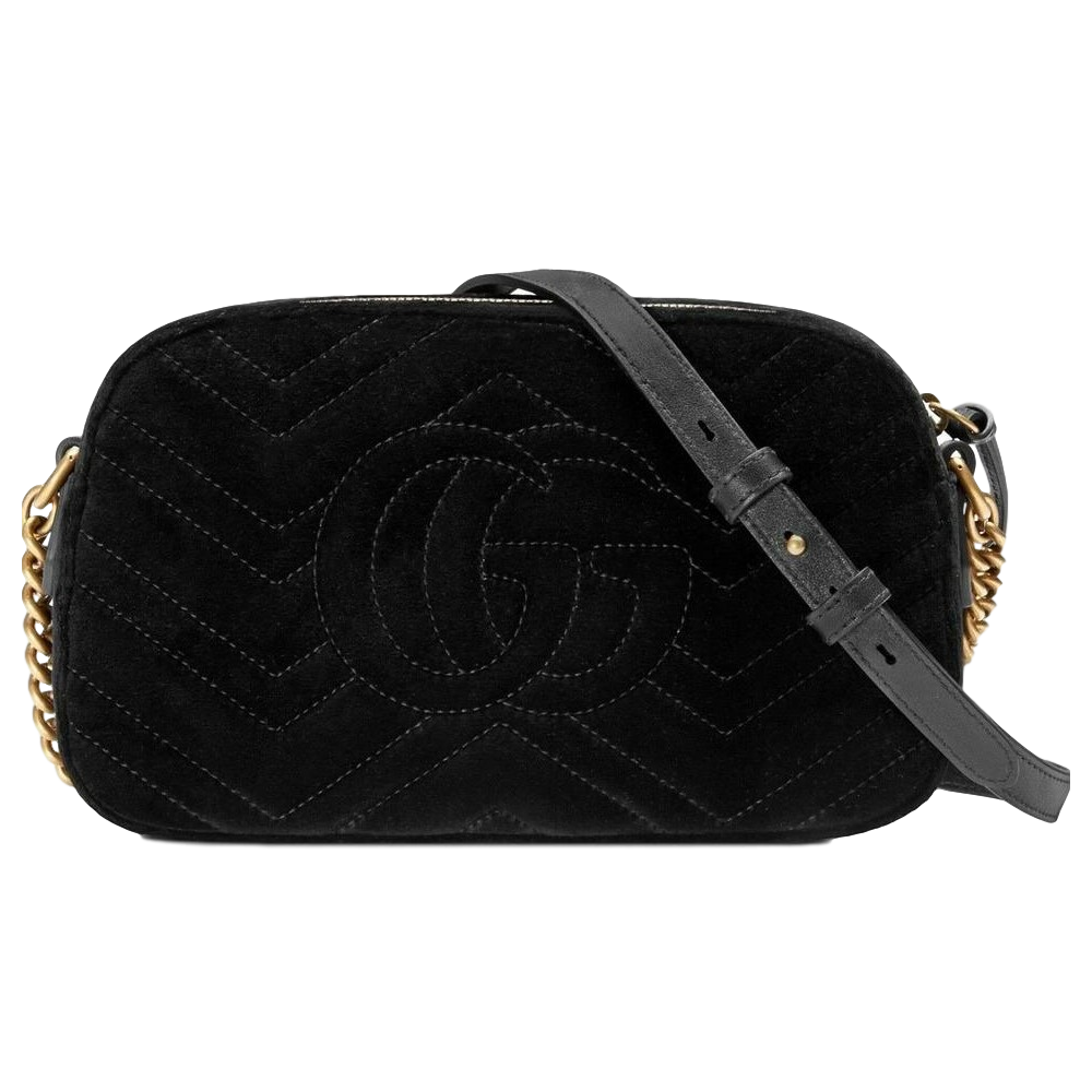 Gucci GG Marmont Matelasse Embroidered Black Nero Velvet Crossbody