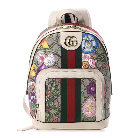 Gucci Ophidia White GG Supreme Monogram Flora Web Small Day Backpack