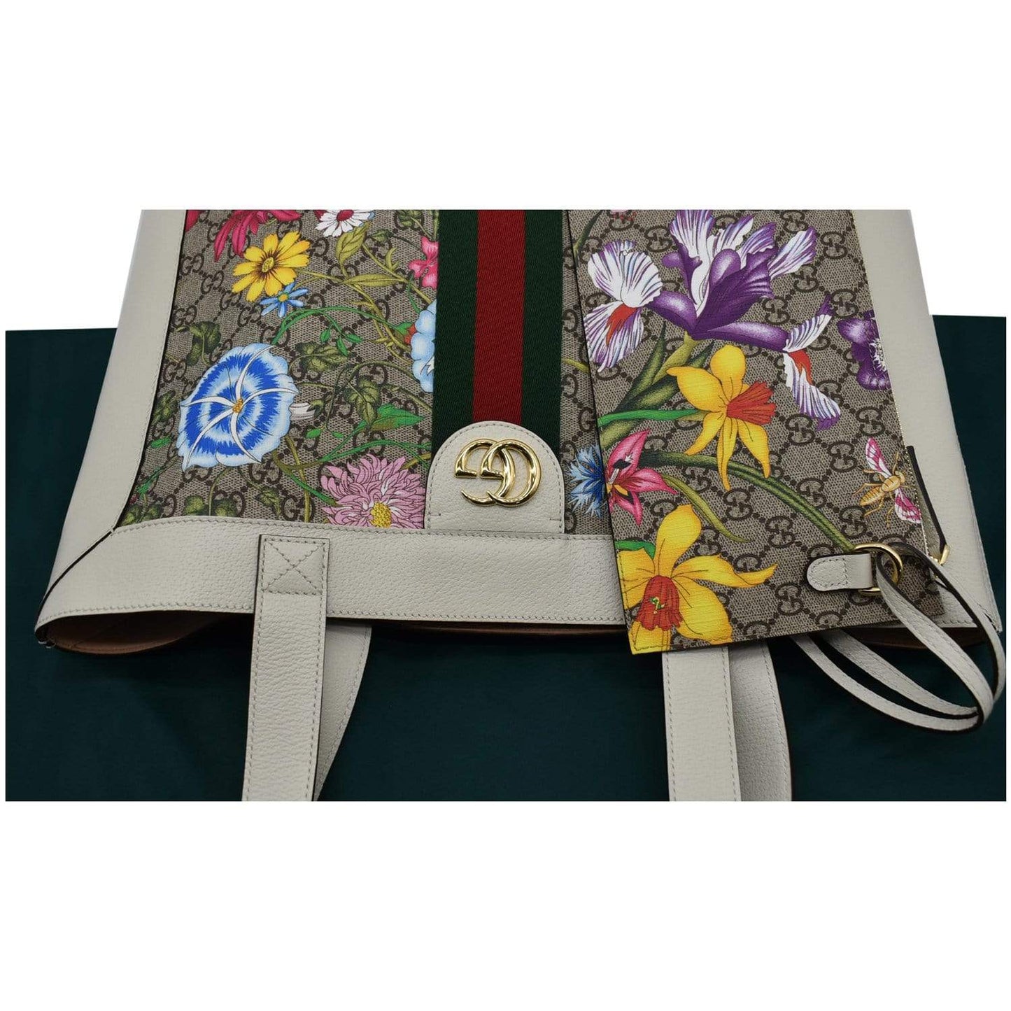 Gucci Ophidia GG Flora Canvas White Leather Vertical Shopping Tote