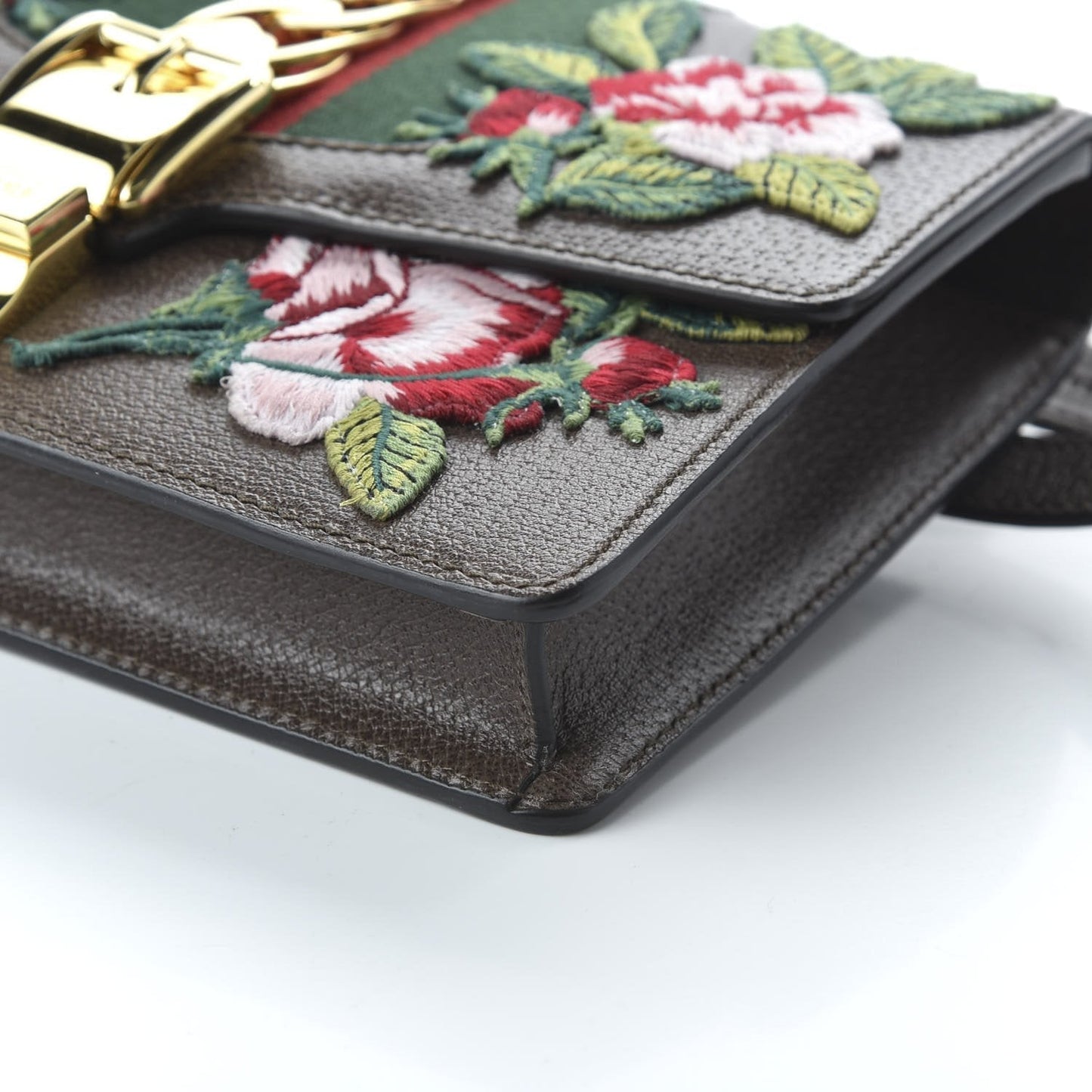 Gucci Sylvie Belt Bag Floral Rose Embroidered Brown Leather