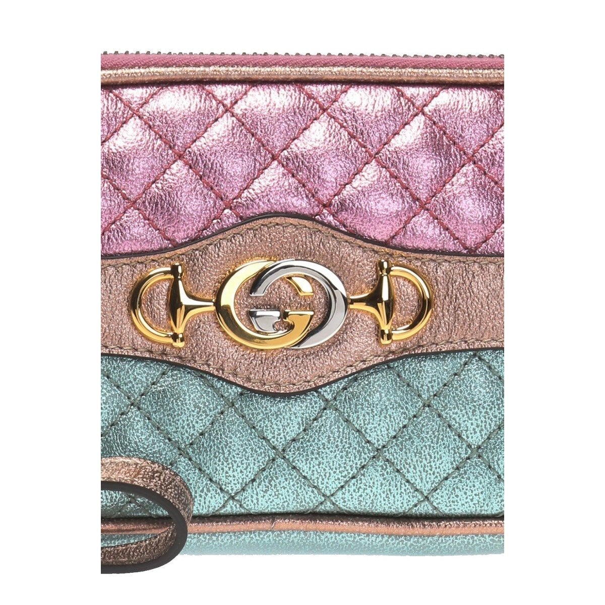 Gucci Women's Dionysus Logo Quilted Laminated Pink Blue Metallic Clutch