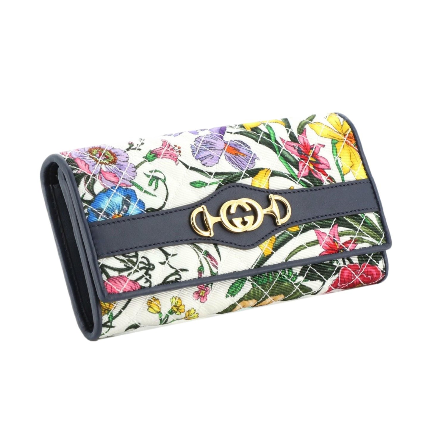 Gucci Zumi Floral Horsebit Quilted Canvas Continental Wallet